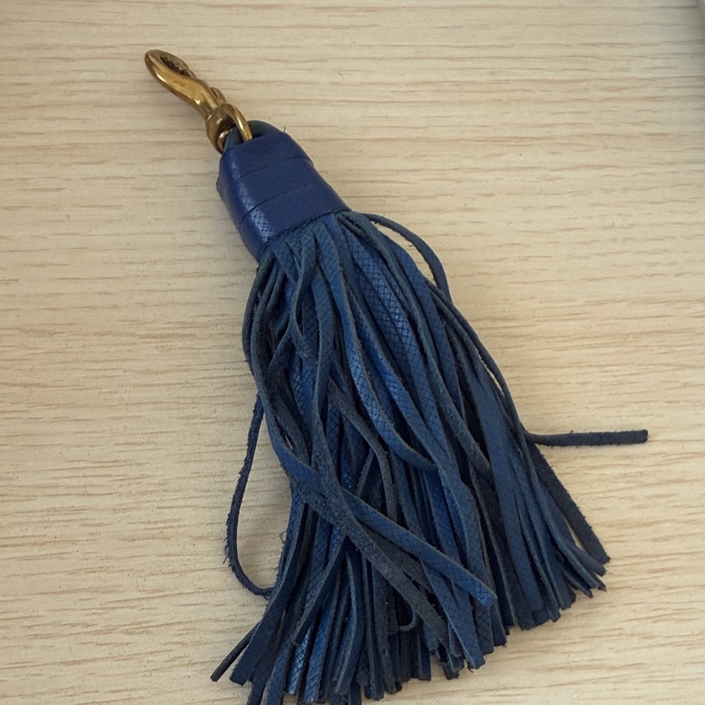Clare V. Blue Leather Tassel Keychain